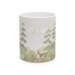 This is a standard coffee cup with a woodland image