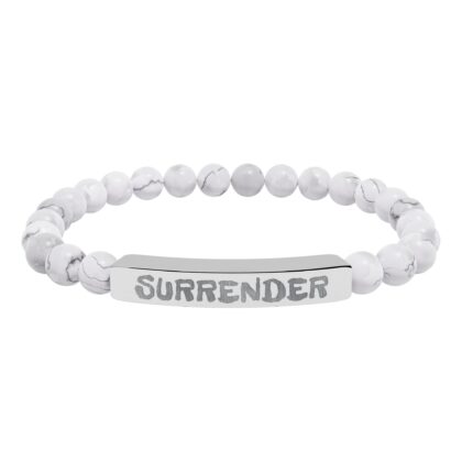 This is a beaded bracelet with SURRENDER on the Stainless Steel bar