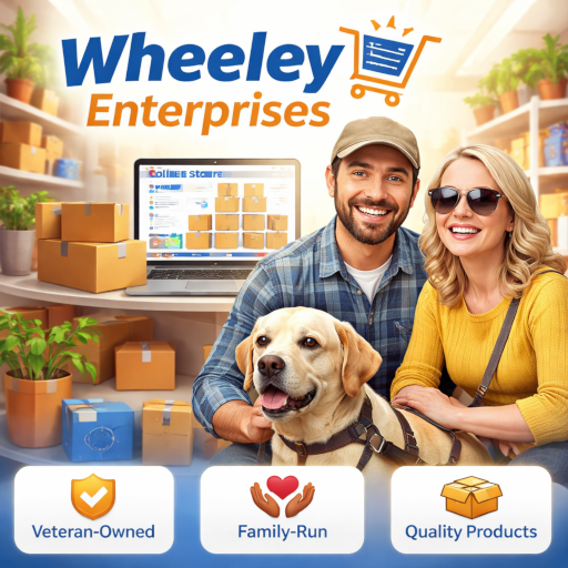 This is our logo, picturing an office setting in the background. The foreground shows a man, a blind woman, and a guide dog